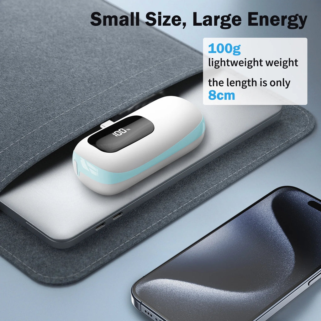 Portable Charger 5000Mah Power Bank with LCD Display, 20W Quick Charge USB-C Battery Pack Compatible with Iphone16/15 Series, Android, Samsung, Pixel, Blue