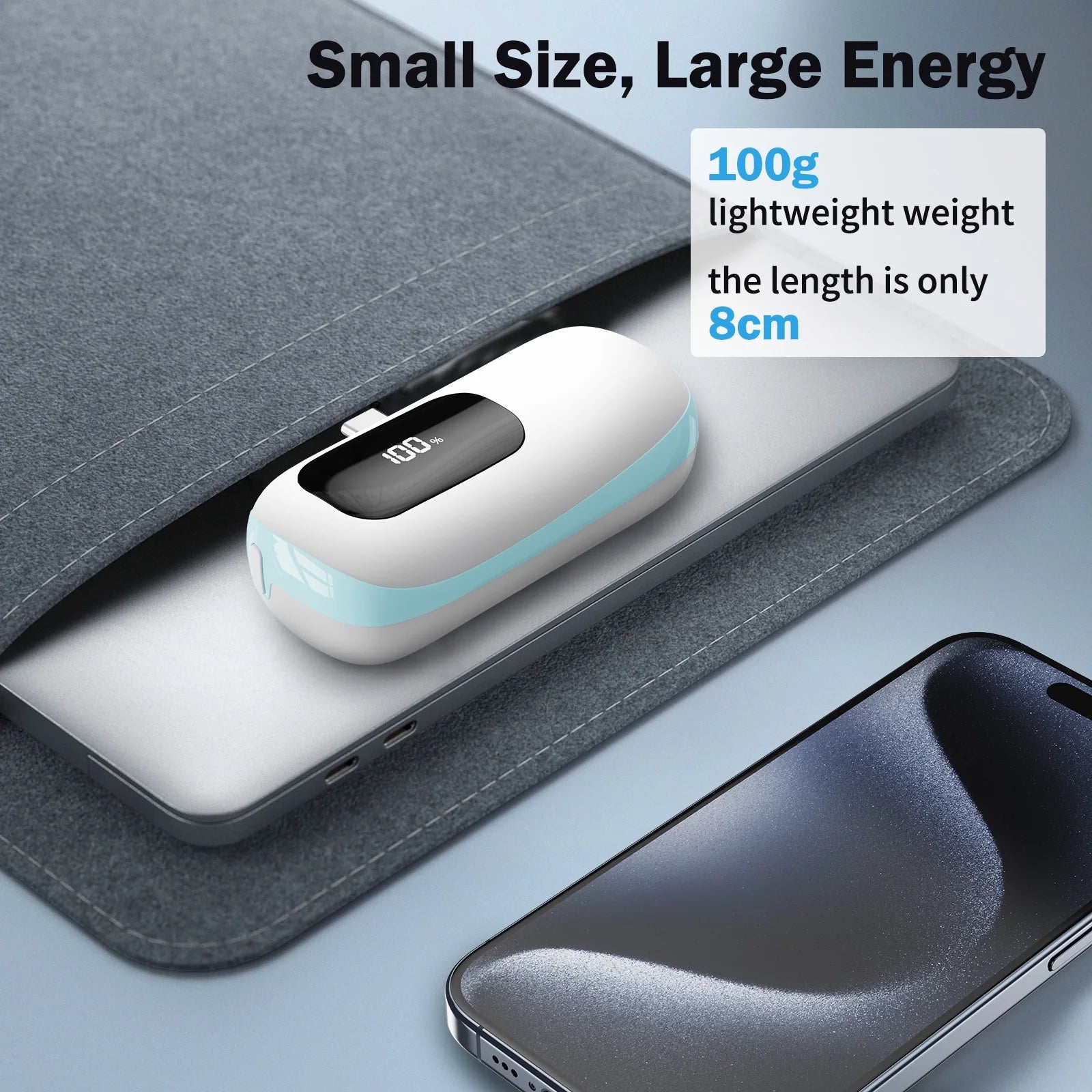 Portable Charger 5000Mah Power Bank with LCD Display, 20W Quick Charge USB-C Battery Pack Compatible with Iphone16/15 Series, Android, Samsung, Pixel, Blue